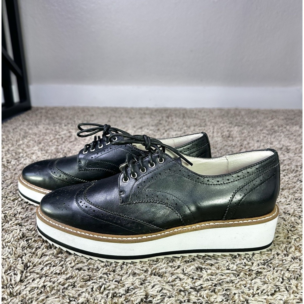 Shellys London Emma Black Leather Platform Oxfords Womens Size 9 EUR 40 Shoes